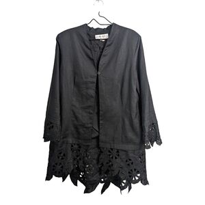 Donna Vinci Women 100% Ramie Black lightweight Coat Lace Long Sleeve Lined 12/14